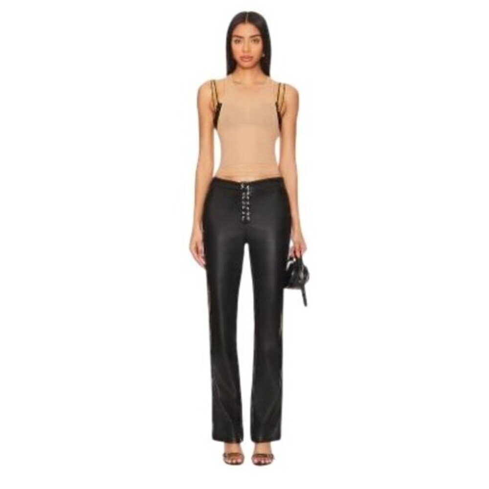 WeWoreWhat Black Vegan Leather Lace Front Pants Size 24 Sleek Design With Belt L